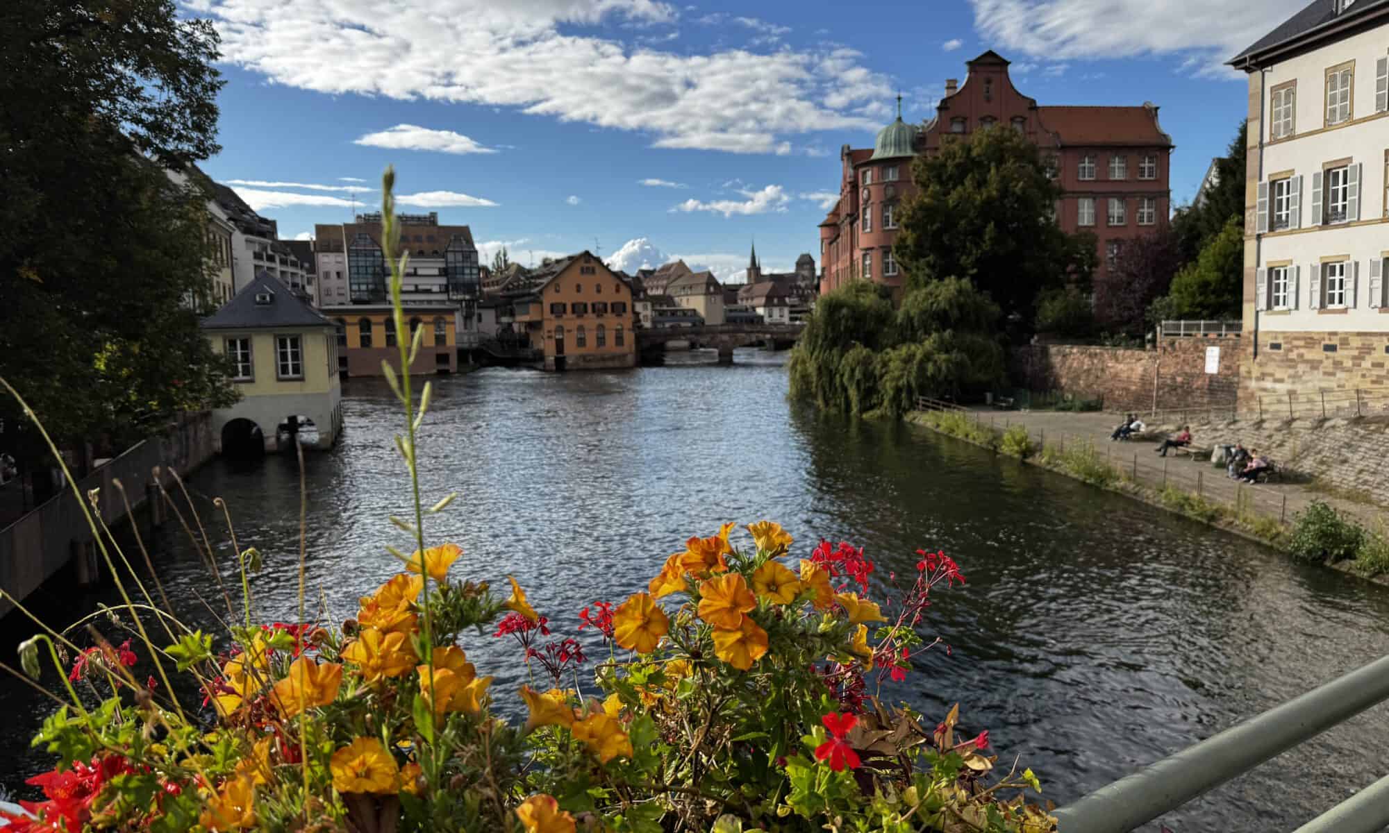 Gezicht op de rivier in Luzern met bloemen en oude gebouwen, perfecte bestemming voor ontspanning.